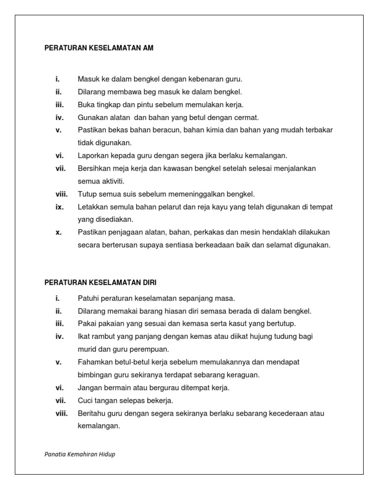 Peraturan Keselamatan Am Bengkel Pdf