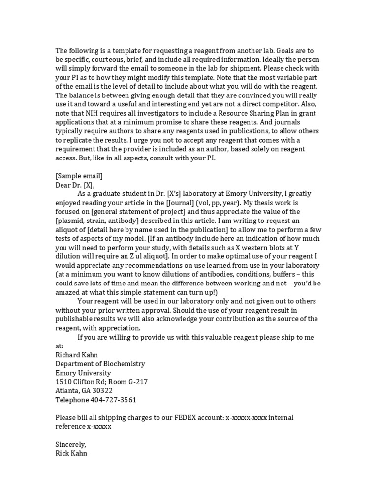 Reagent Request Email Template | PDF