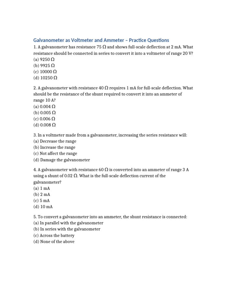 Galvanometer Practice Problems | PDF