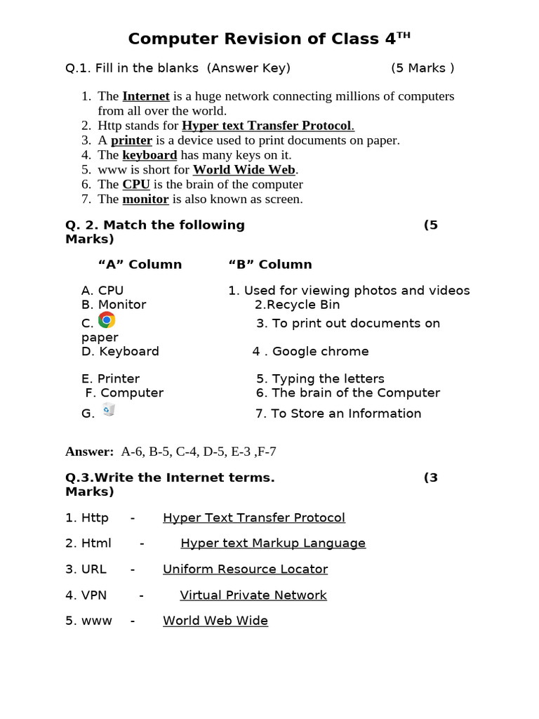 Computer Revision of Class 4th | PDF | World Wide Web | Internet & Web