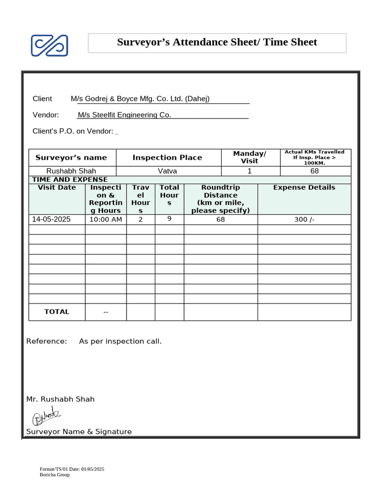 Surveyor Attendance and Time Sheet | PDF