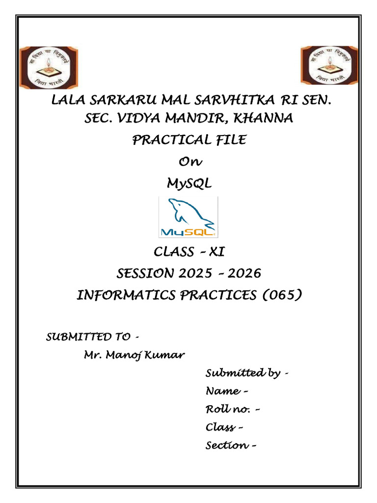 MySQL Practical File for Class XI | PDF | Table (Database) | Data ...