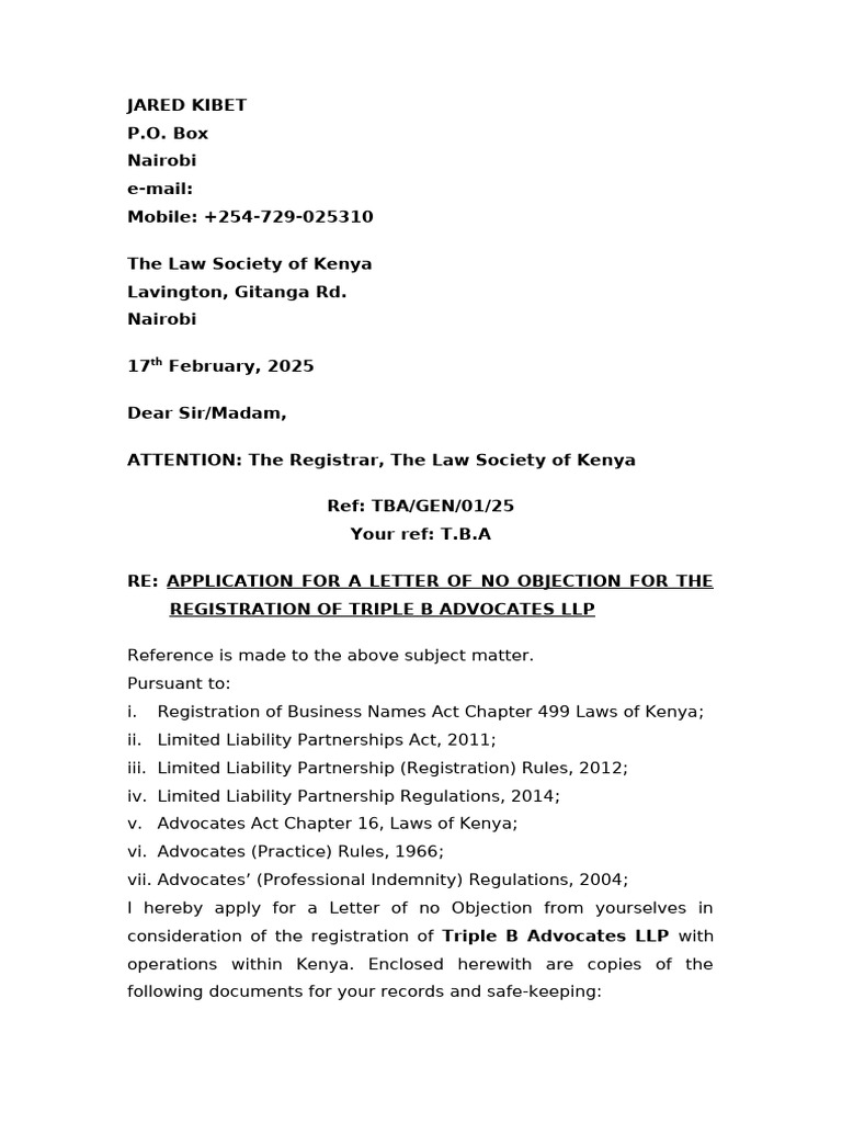 Application for Letter of No Objection | PDF