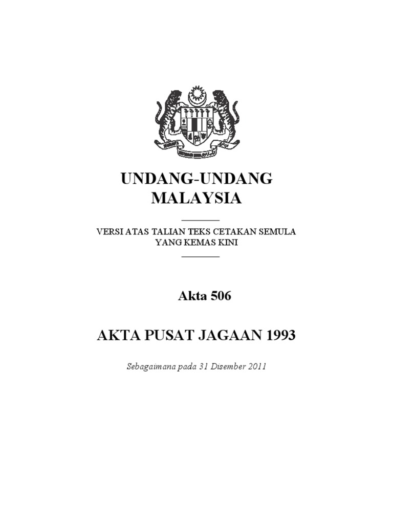 Akta 506 Akta Pusat Jagaan 1993 Pind 2007