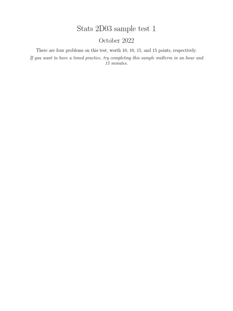Stats 2D03 Sample Midterm Practice Test | PDF | Statistical Theory ...