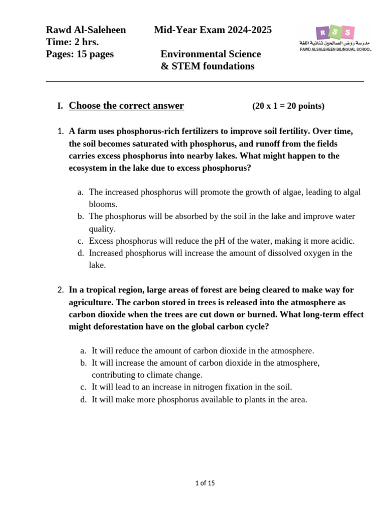 Environmental Science Mid-Year Exam 2024 | PDF | Soil | Ozone Depletion
