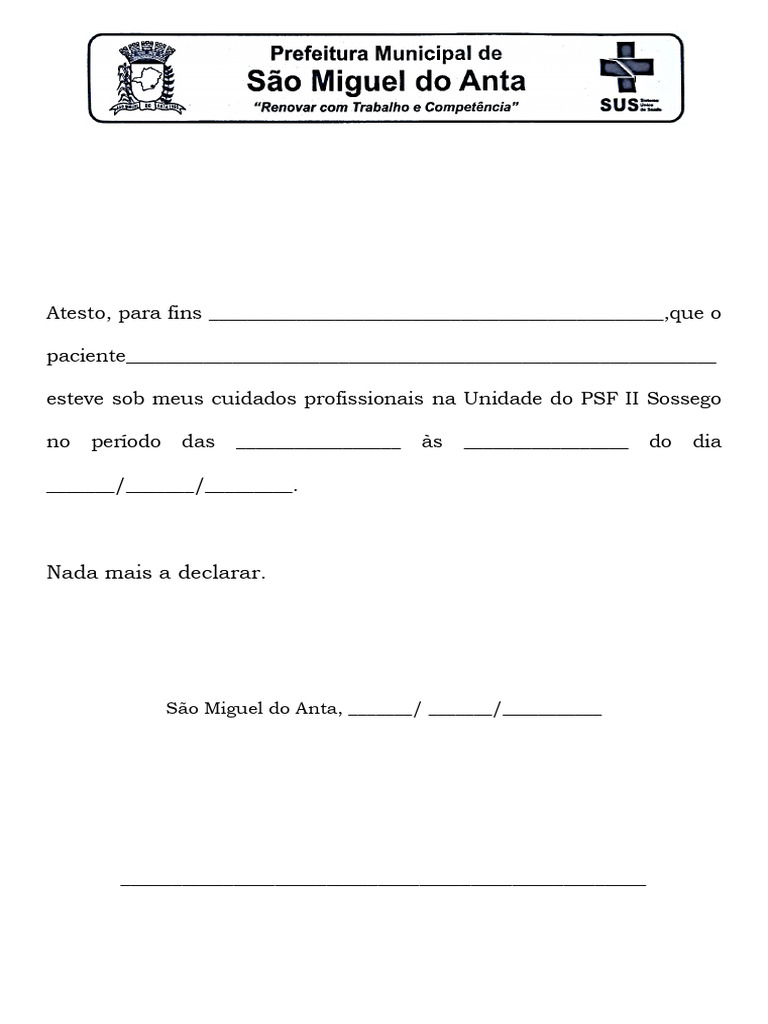 Atestado Médico para Paciente PSF II | PDF