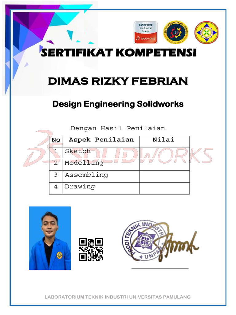 Sertifikat Kompetensi Solidworks Dimas Rizky | PDF