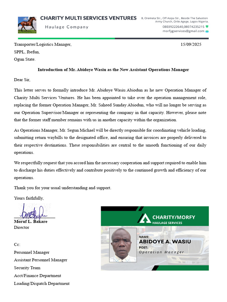 Introduction of New Operations Manager | PDF