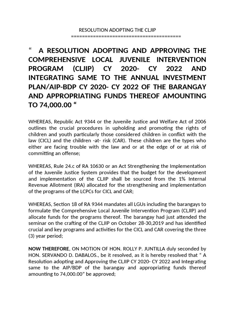 Adoption of CLJIP for 2020-2022 | PDF | Government