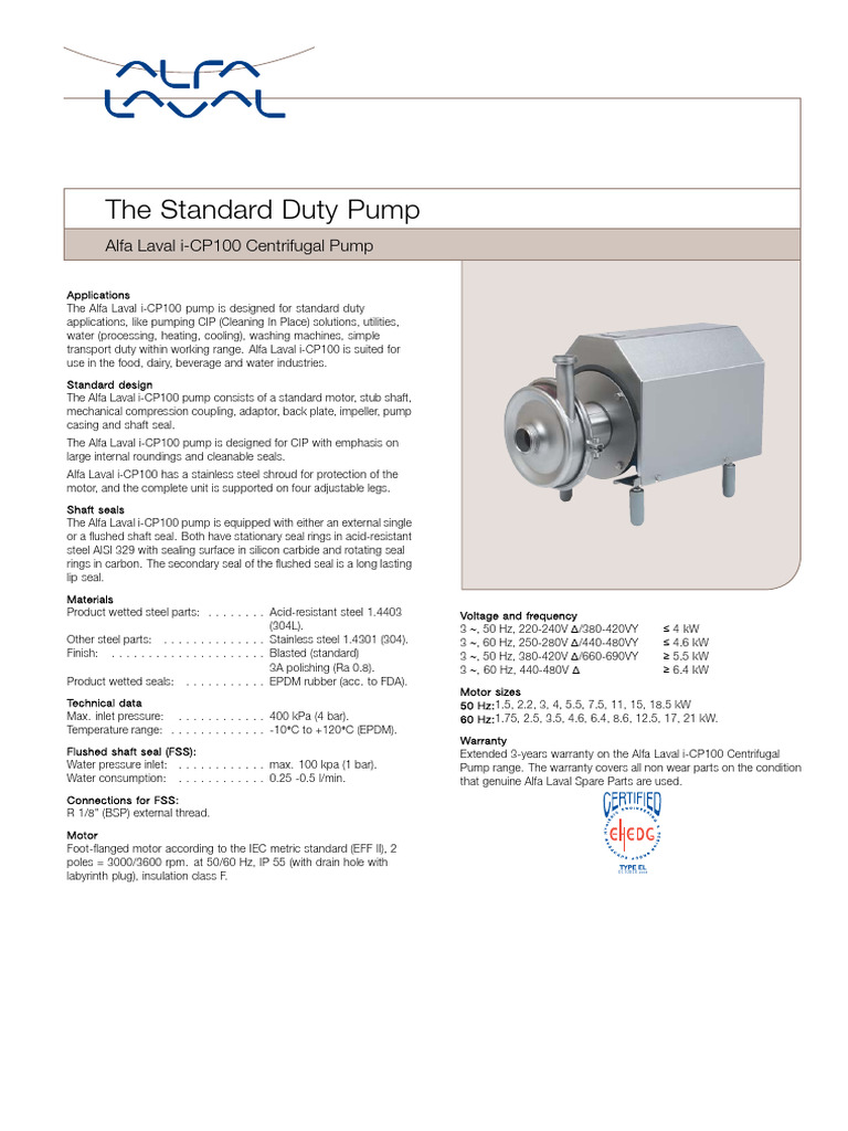 iCP100 Centrifugal Pump | PDF | Pump | Mechanical Engineering