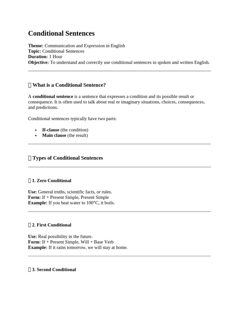 Mastering Conditional Sentences in English | PDF | Sentence ...