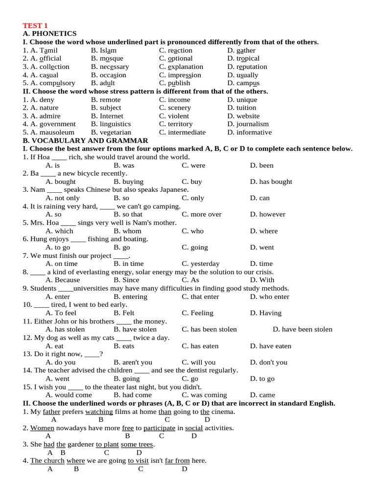 Phonetics and Grammar Practice Test | PDF | Rail Transport | Train