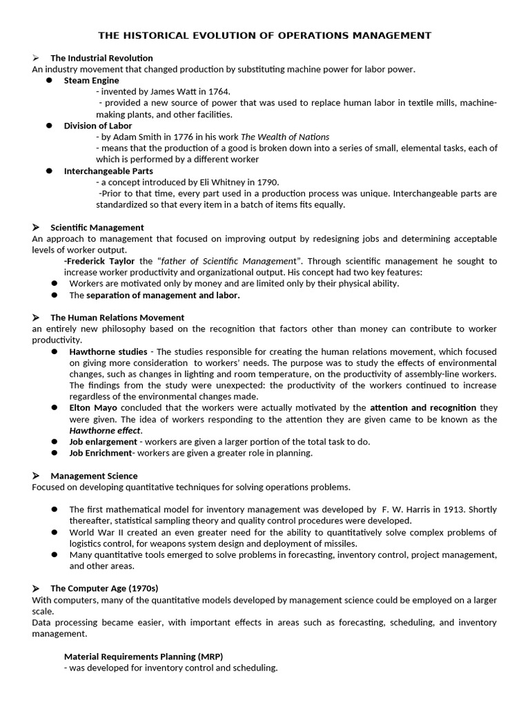 Evolution of Operations Management | PDF | Supply Chain | Supply Chain ...