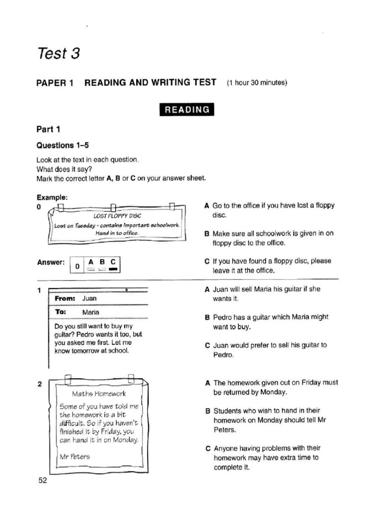 Cambridge Preliminary English Test 3 LEVEL 1 | PDF