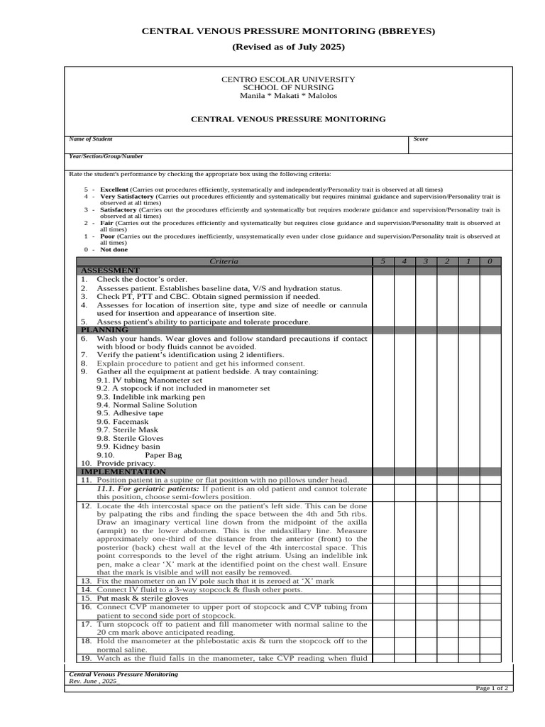 Central Venous Pressure Monitoring Guide | PDF | Vein | Intravenous Therapy