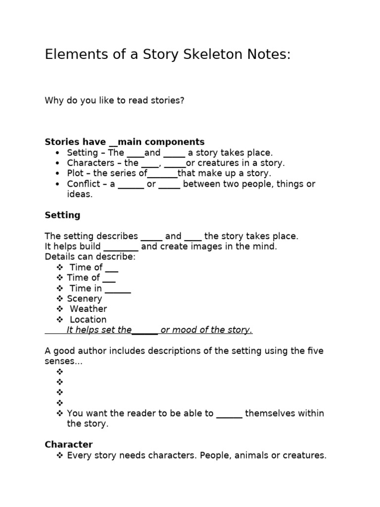 Elements of A Story Skeleton Notes | PDF