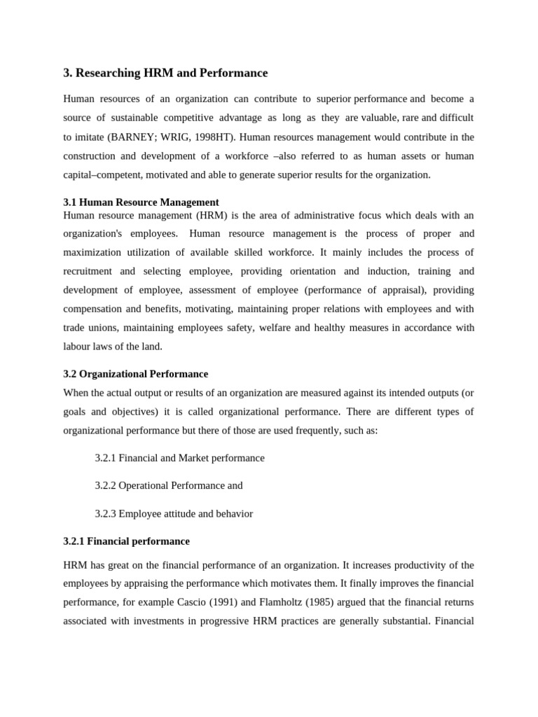 Researching HRM and Performance: 3.1 Human Resource Management | PDF ...