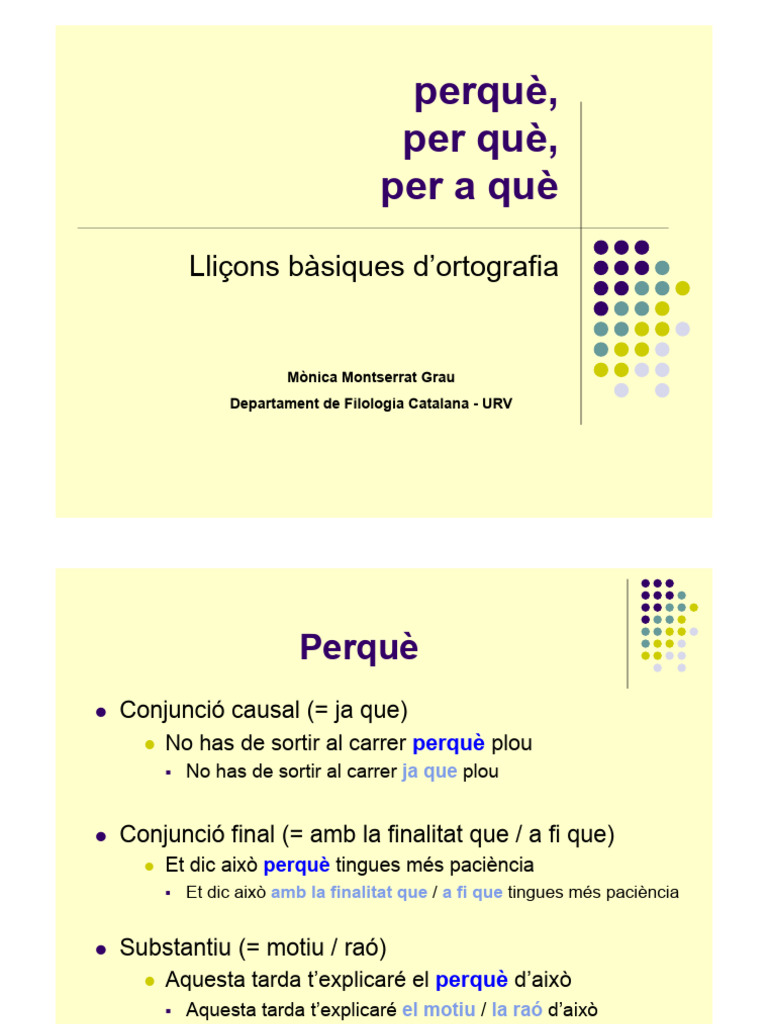 7 PRESENTACIÓ AULA Perquè, Per Què, Per A Què | PDF