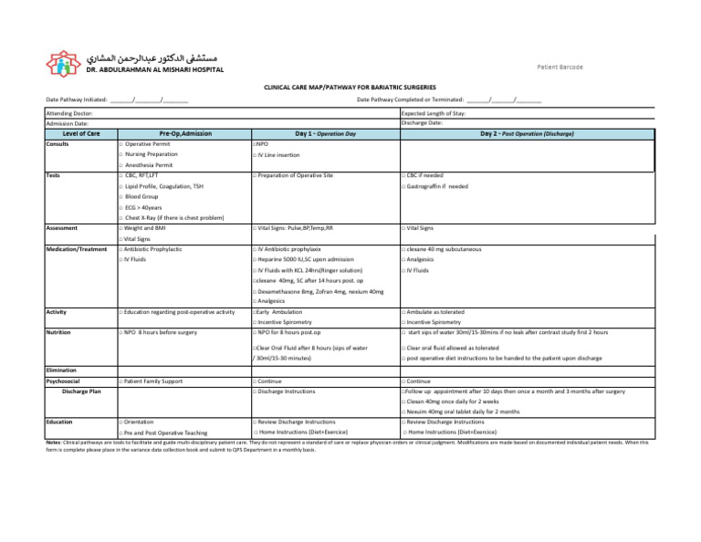 Bariatric Surgery Clinical Care Pathway | PDF | Patient | Clinical Medicine