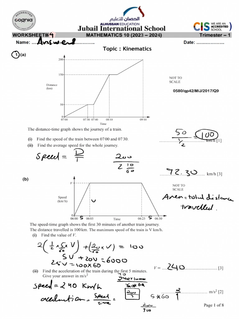 Kinematics Answers | PDF
