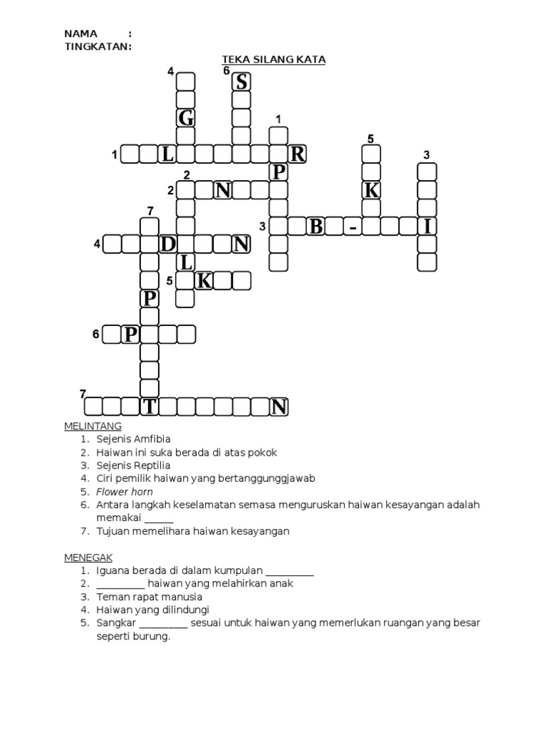 Silang Kata Haiwan Kesayangan Pdf