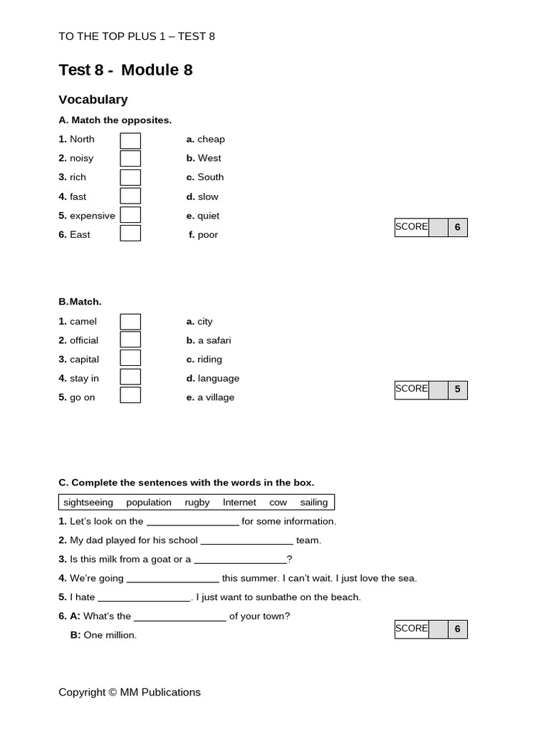 Vocabulary and Grammar Test 8 | PDF | Linguistics