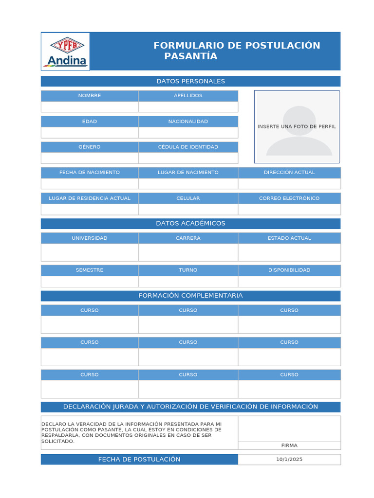 Formulario de Postulación a Pasantía | PDF