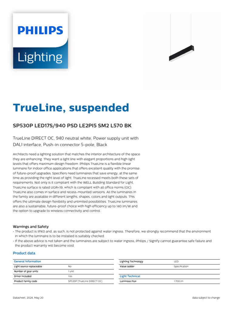 Philips TrueLine LED Linear Luminaire | PDF | Lighting | Light