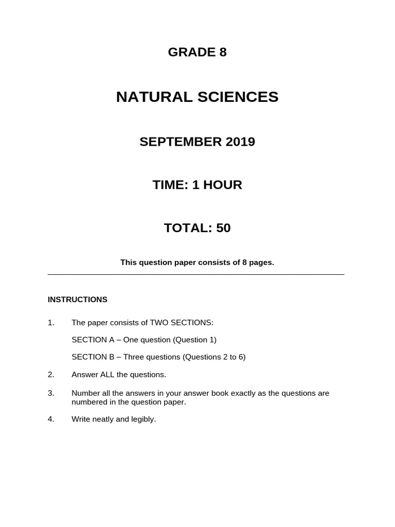 Grade 8 Natural Sciences Test 2019 | PDF | Electric Current | Electric ...