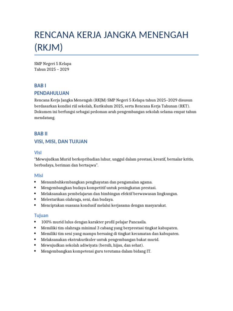 RKJM SMP Negeri 5 Kelapa 2025-2029 | PDF
