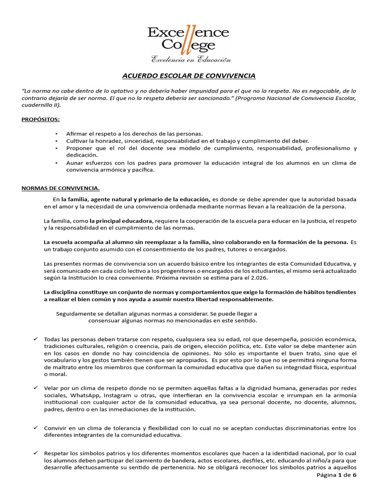 Normas de Convivencia Escolar 2023 | PDF | Maestros | Enseñando