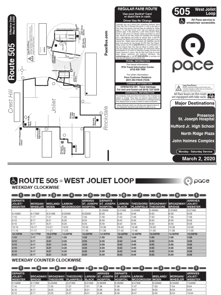 505 Bus Schedule: West Joliet Loop | PDF | Public Transport | Bus Transport