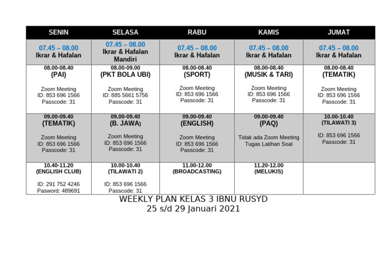 Weekly Class Schedule for Grade 3 | PDF