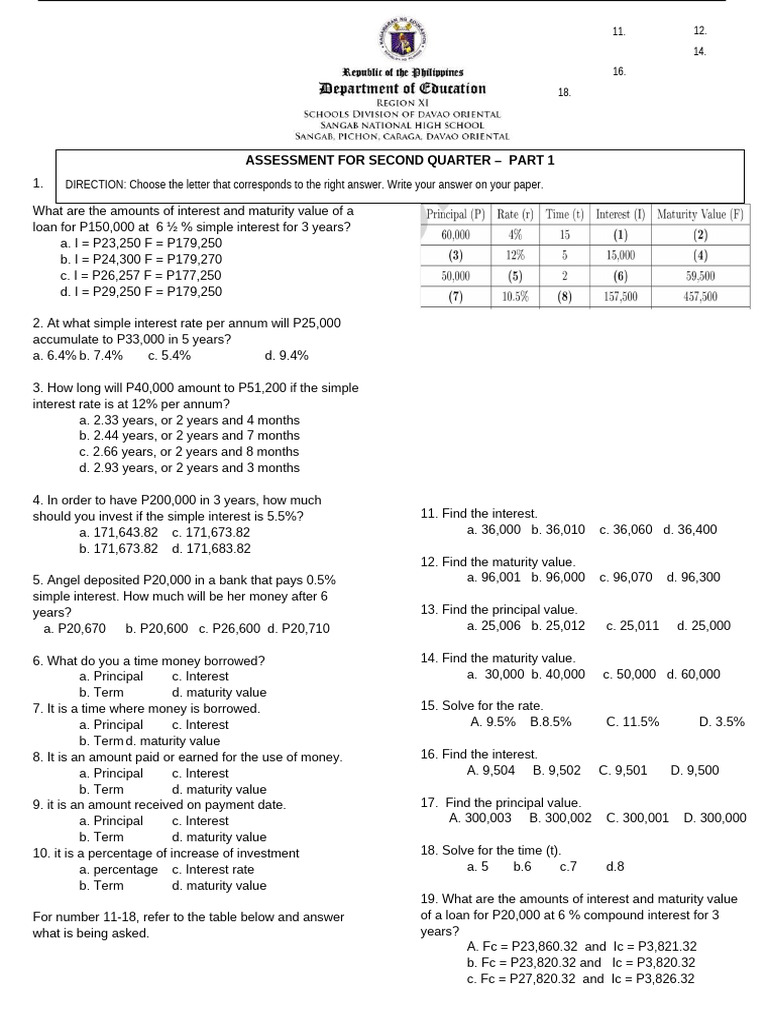 Gen Math - Long Quiz Part 1 | PDF | Interest | Mathematical Logic