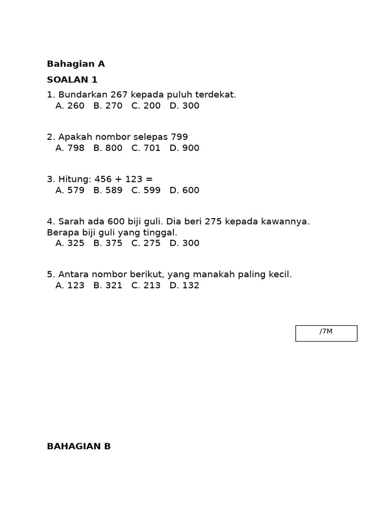 Soalan Matematik untuk Pelajar Sekolah | PDF