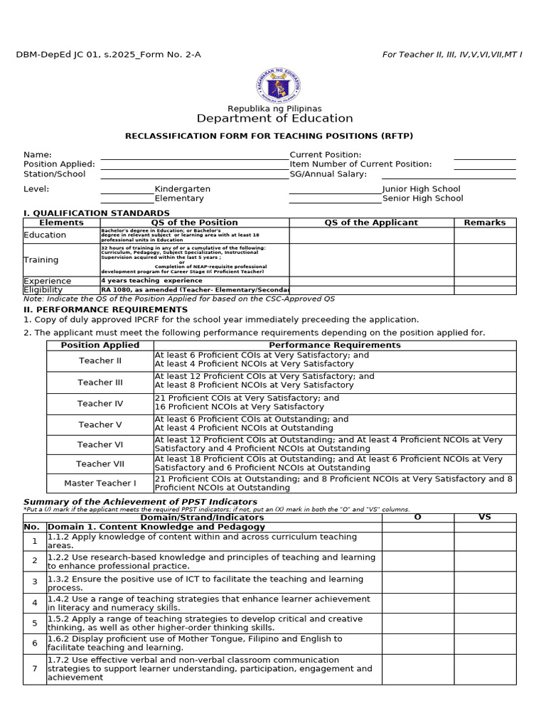 Teacher III Reclassification Form 2025 | PDF | Learning | Educational ...