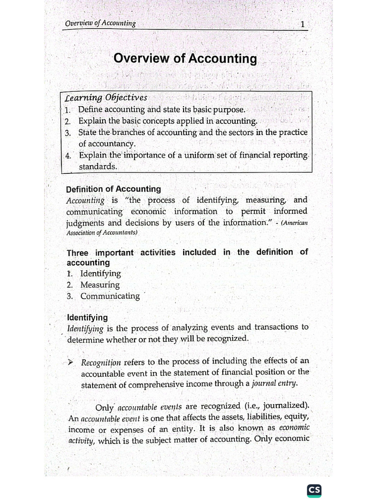 CFAS Chapter 1 Overview of Accounting | PDF