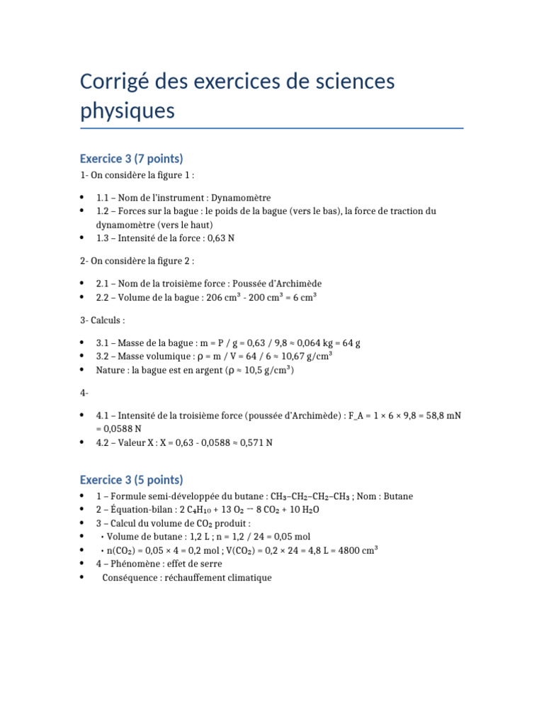 Corrigé d'exercices de sciences physiques | PDF