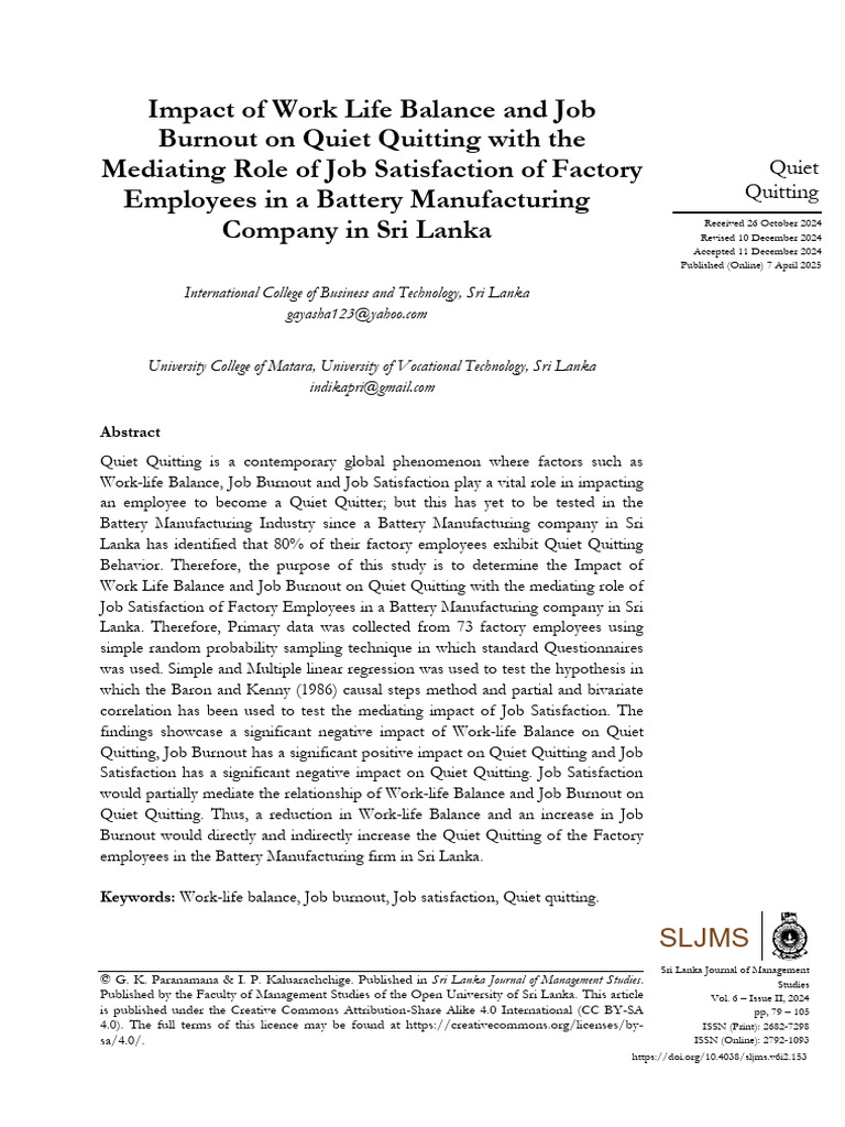 Impact of Work Life Balance and Job Burnout On Qui | PDF | Coefficient ...