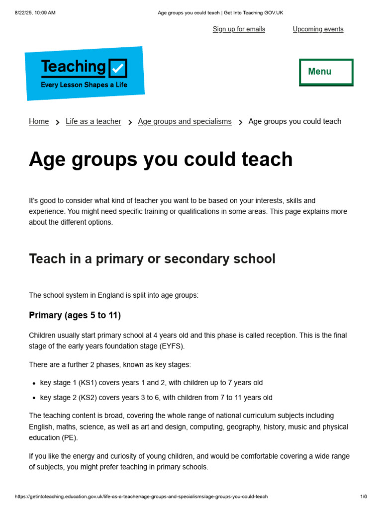 Age Groups You Could Teach - Get Into Teaching GOV - Uk | PDF ...