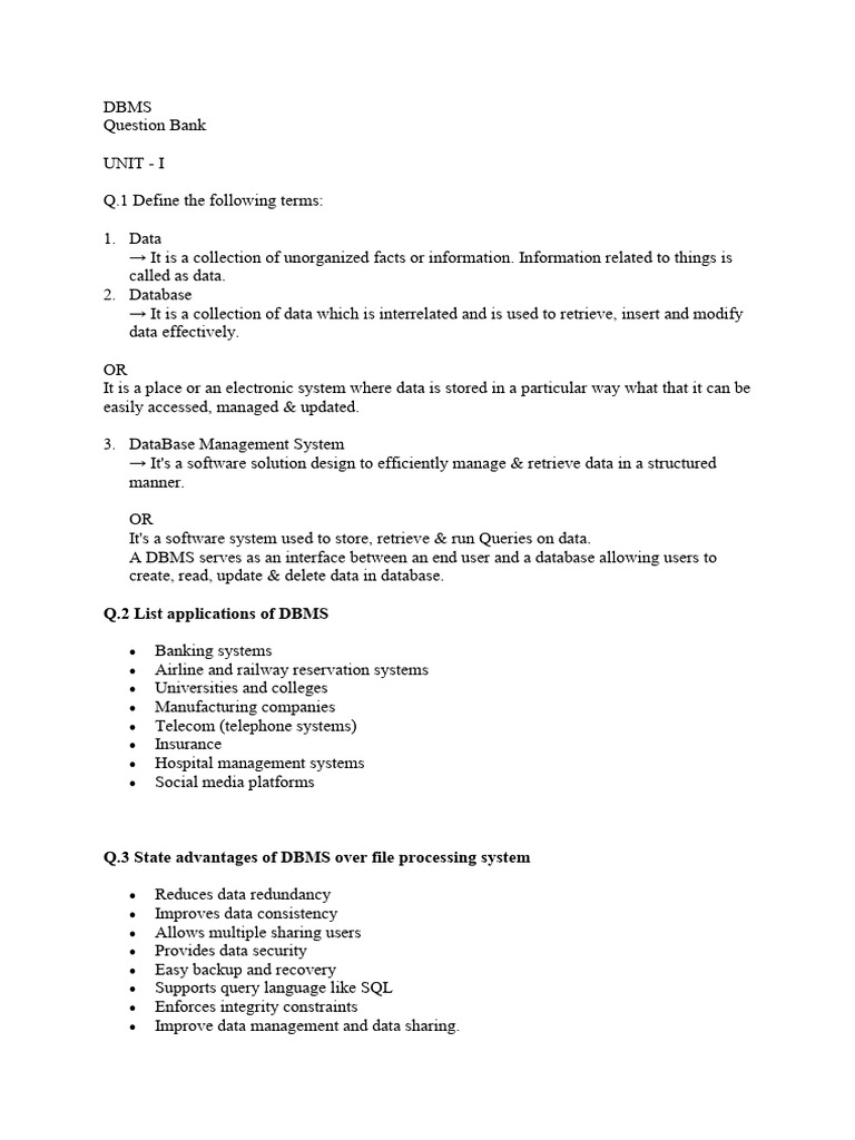 Final QB of DBMS 2025.1 | PDF | Database Index | Databases
