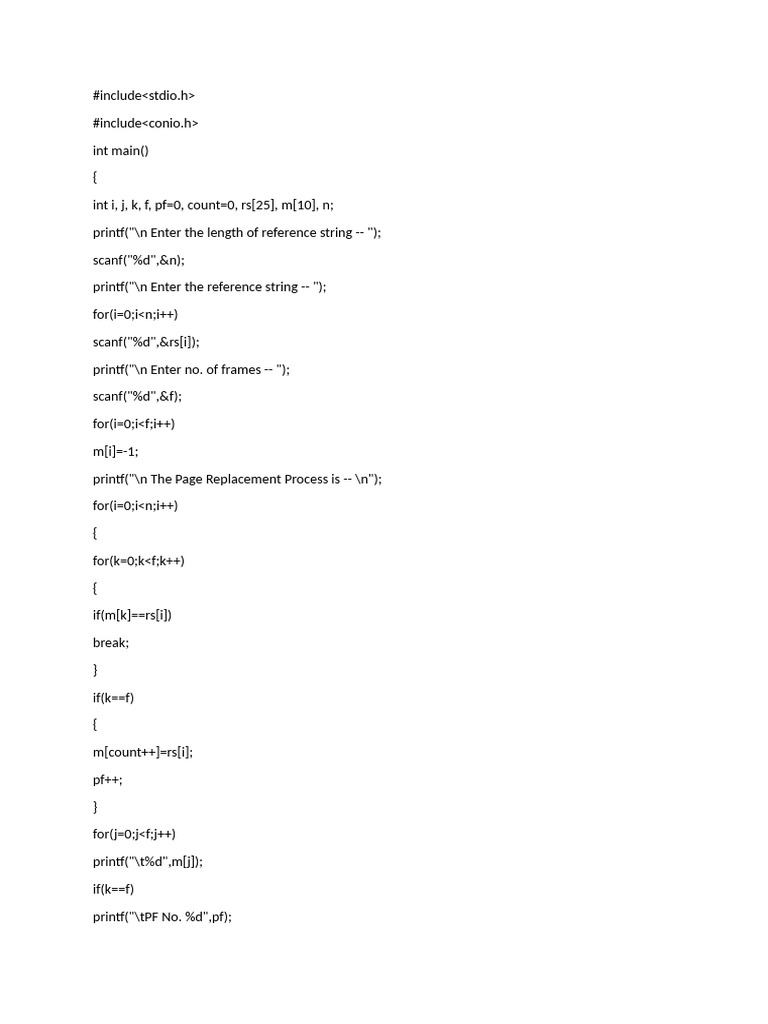 FIFO Page Replacement Algorithm in C | PDF