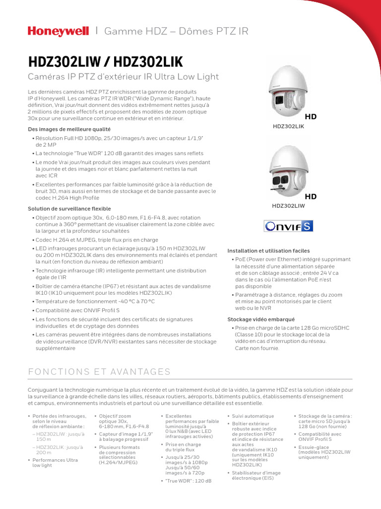 Caméras PTZ IR HDZ302 : Surveillance avancée | PDF | Zoom | Infrarouge