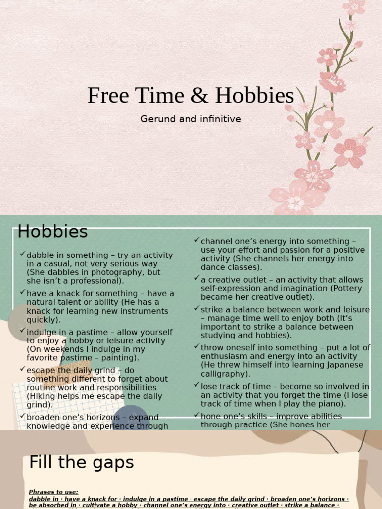 Hobbies and Grammar Tips Guide | PDF | Hobbies | Verb
