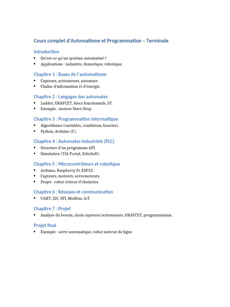 Cours d'Automatisme Terminale F3 PDF | PDF
