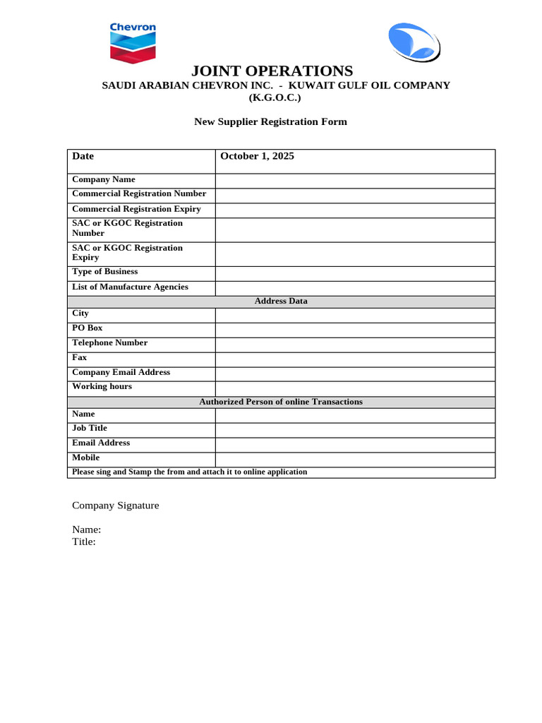 Chevron Vendor Registration Form | PDF