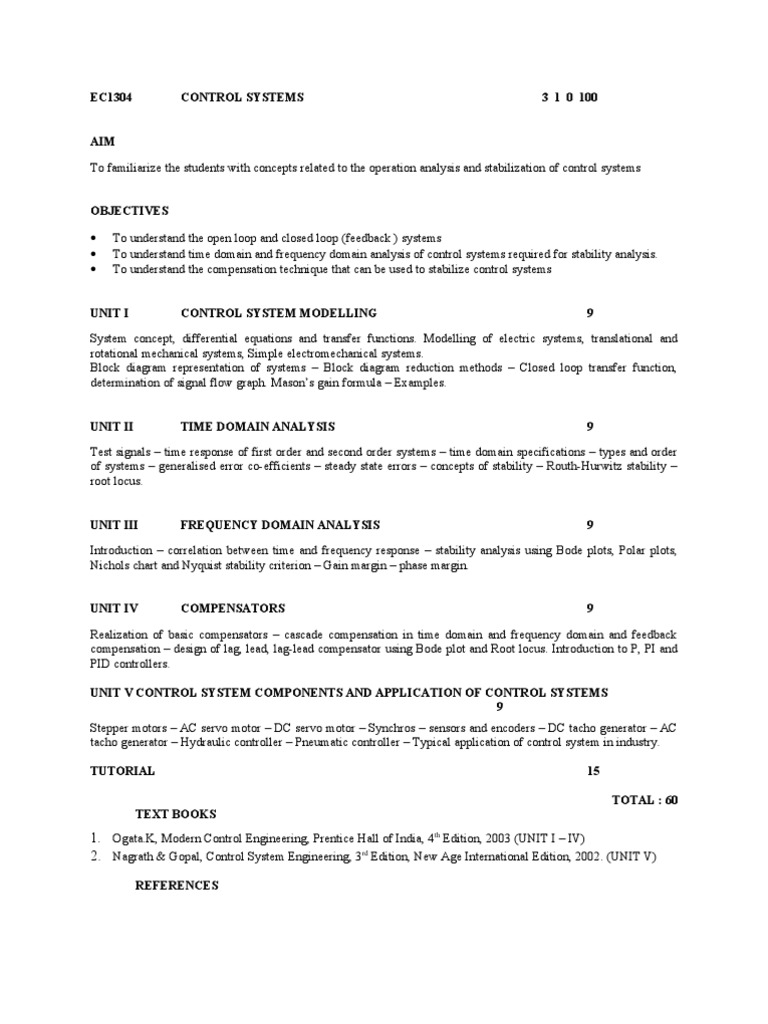 Ec1304control Systems | PDF | Control Theory | Control System