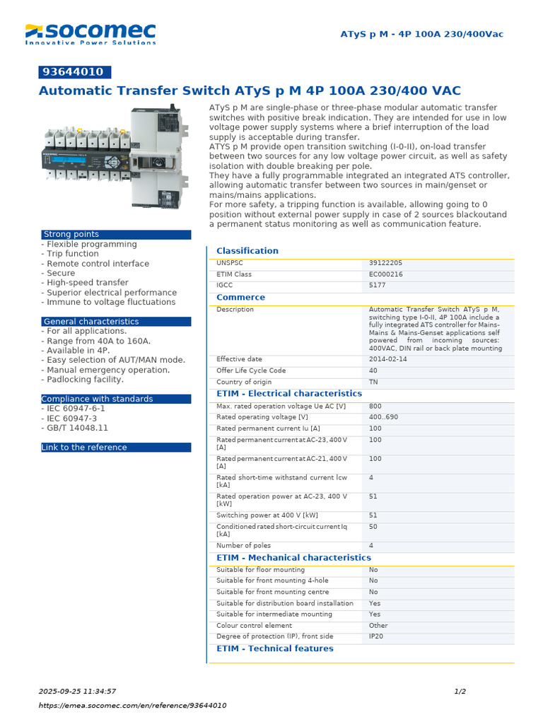100A 4P Automatic Transfer Switch | PDF | Mains Electricity | Switch
