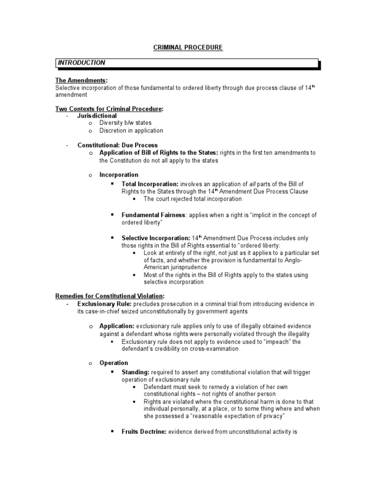 Criminal Procedure Outline | PDF | Miranda Warning | Search Warrant
